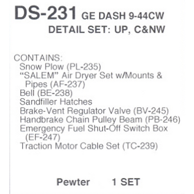 Details West 231 HO Scale Details West DS-231 - GE Dash 9-44CW Detail Set (UP, C&NW)