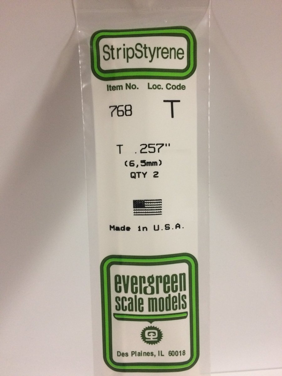 Evergreen 768 .257" (6.5mm) Opaque White Polystyrene T - Shape (2 pcs) - Oakville Model Trains Depot