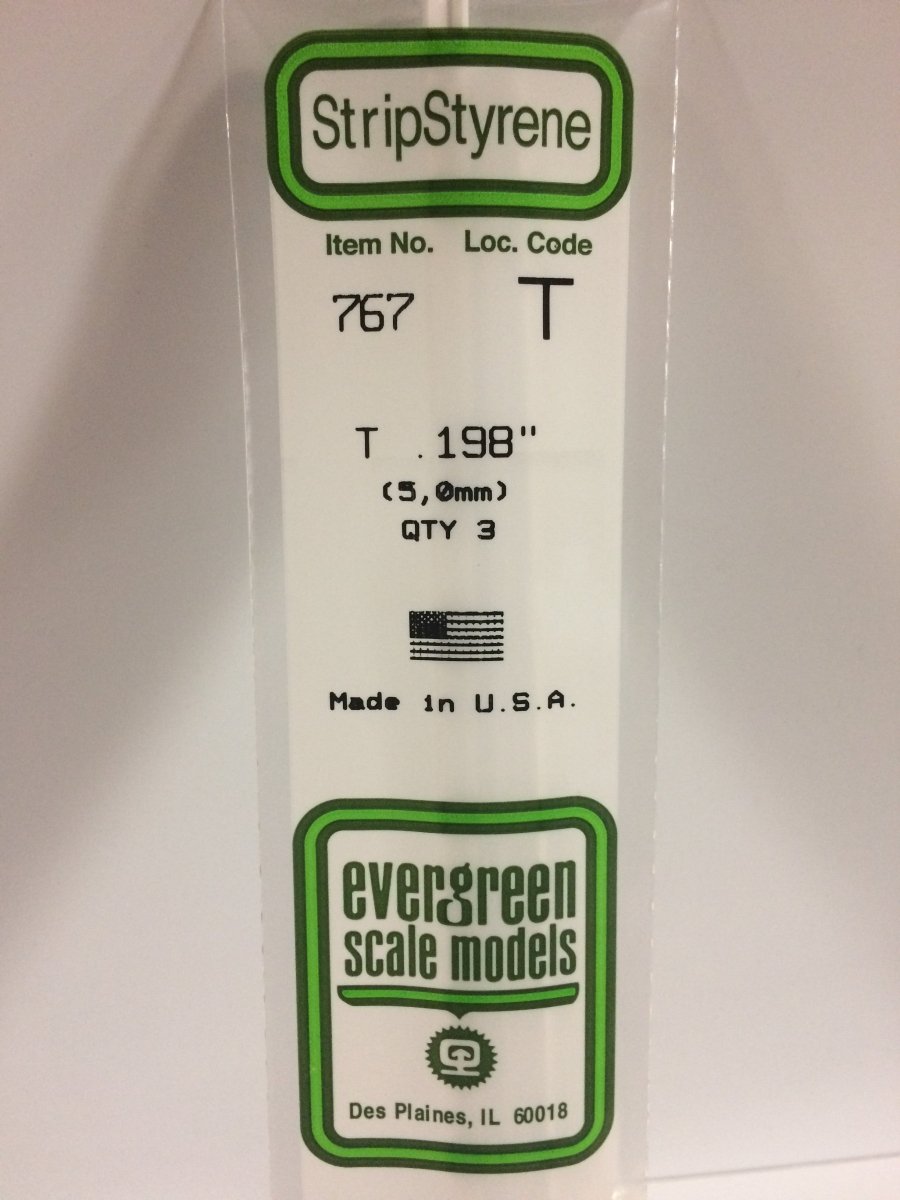 Evergreen 767 .198" (5.0mm) Opaque White Polystyrene T - Shape (3 pcs) - Oakville Model Trains Depot