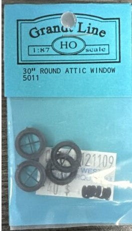 Grandt Line 5011 HO Scale Silverton Station Round Attic Window - pkg(4)