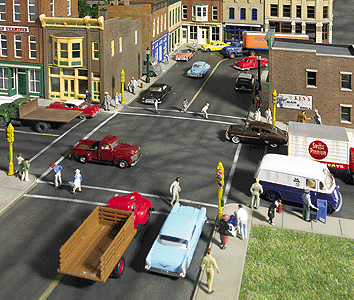 Walthers Cornerstone 3195 HO Scale Asphalt Street System - Straight Sections pkg(10) with Accessories