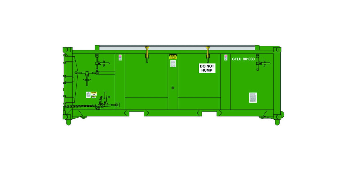 Atlas Master HO 20 foot waste container Greenfield Logistics GFLU green