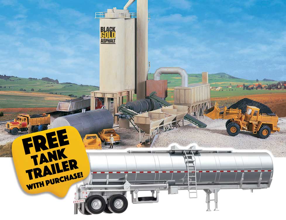 Walthers Cornerstone B3085 HO Scale Black Gold Asphalt Hot Mix Plant - Kit with Free SceneMaster Tank Trailer