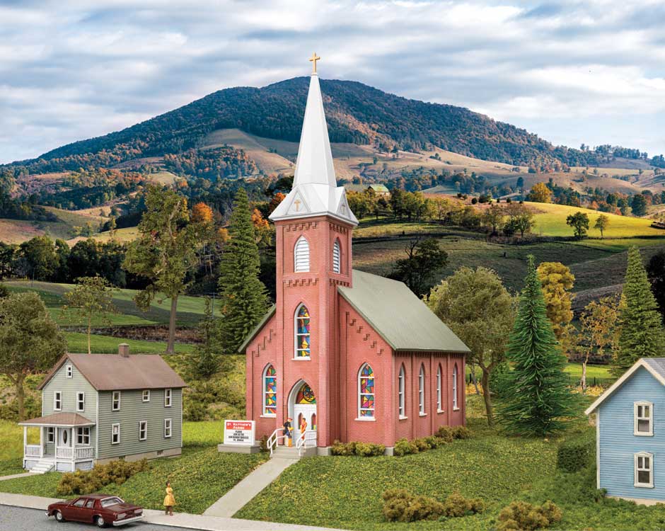 Walthers Cornerstone 3858 N Scale Brick Church - Kit - 4-7/8 x 2-3/4 x 6-7/16" 12.38 x 6.99 x 16.35cm