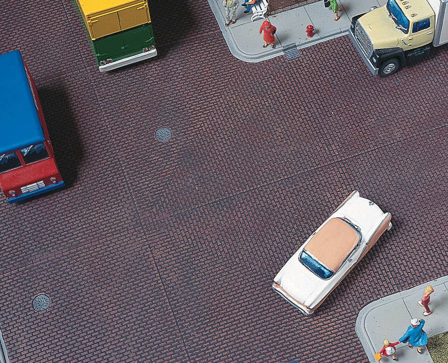 Walthers Cornerstone 3156 HO Scale Brick Street System - Straight Sections pkg(10) with Accessories