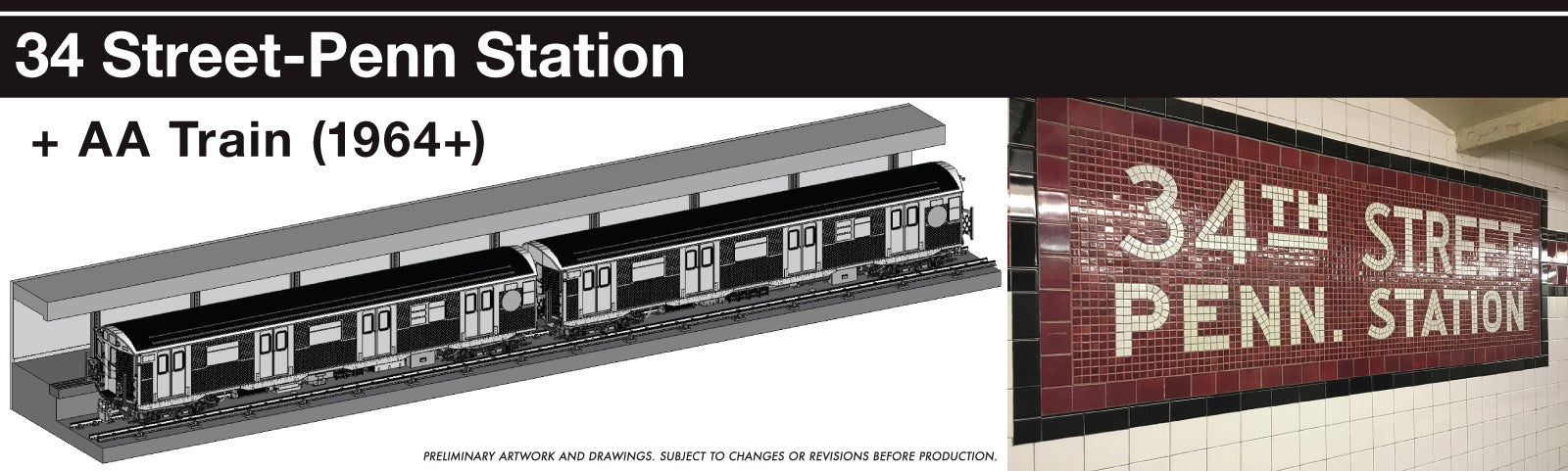 Rapido HO Scale NYC Subway Display Set: 34th St-Penn Station + AA Train (1964+)