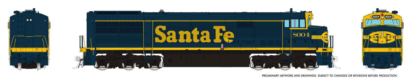 Rapido HO GE U30CG w/o SG (DC/Silent): Santa Fe - Bookend Scheme: #8004