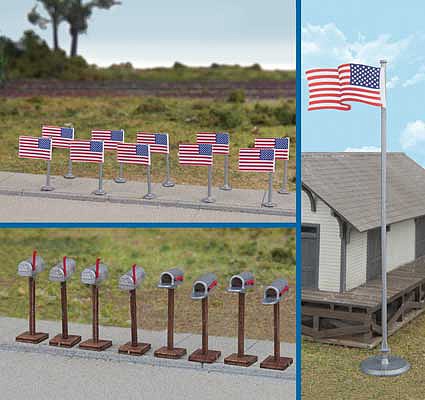 Walthers SceneMaster 4166 HO Scale Flags (11) and Mailboxes (8)