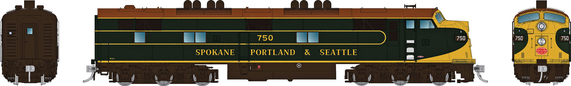 Rapido HO EMD E7A (DC/DCC/Sound): Spokane, Portland & Seattle - Green Pinstripes: #750