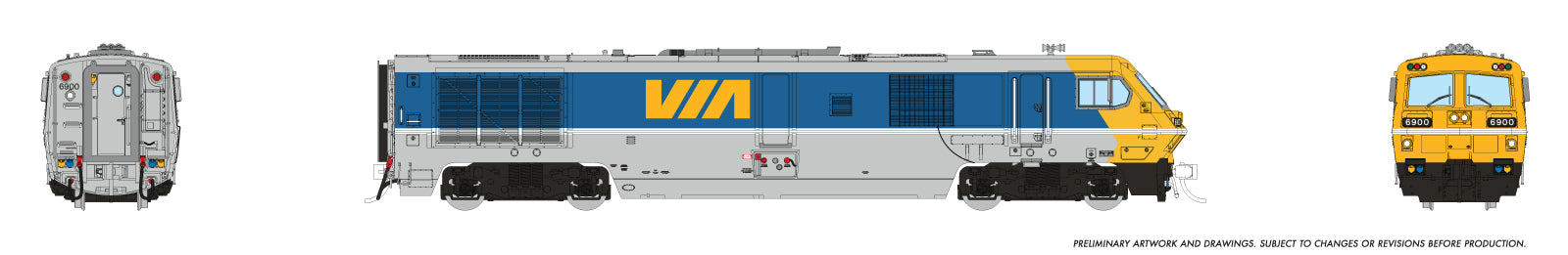 Rapido HO LRC Locomotive (DC/Silent): VIA Rail - Blue Test Scheme: #6900