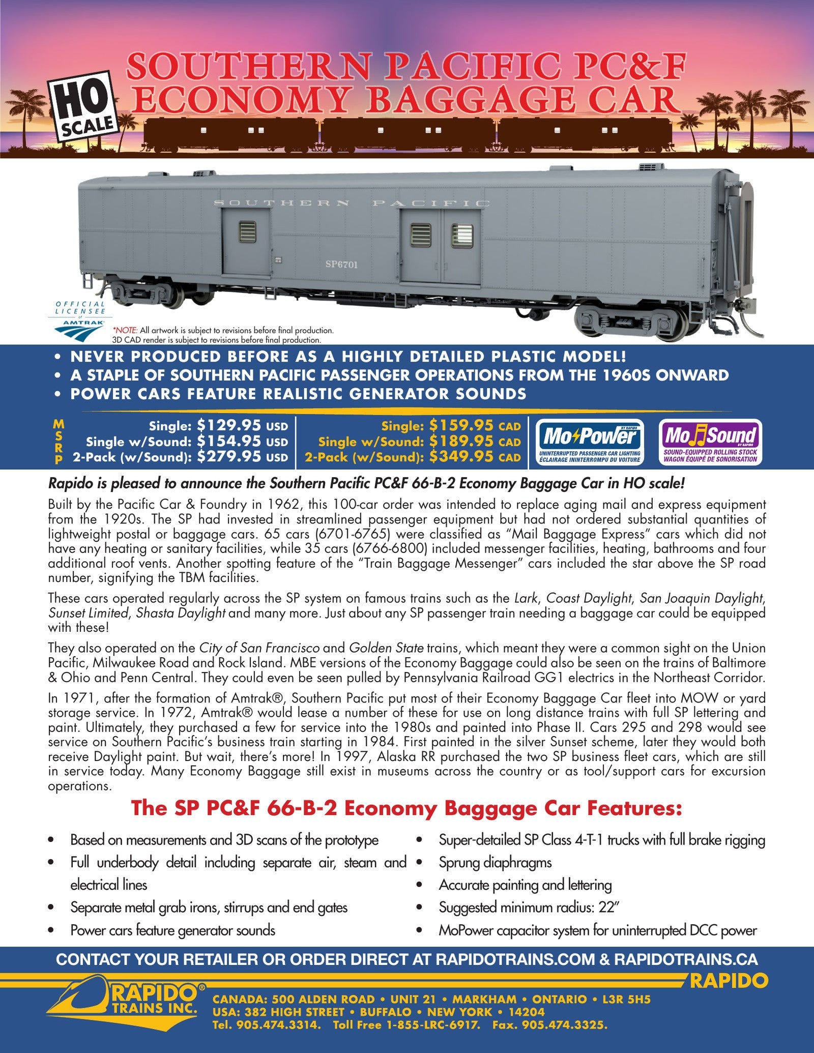 Rapido PC&F SP Economy Baggage Car sales sheet
