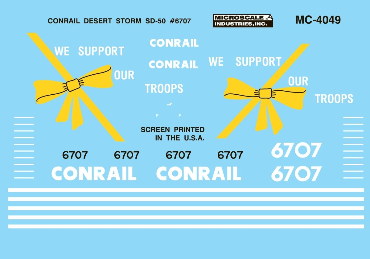 Microscale MC - 4049 HO Scale Conrail Desert Storm SD50 6707 (1991+) Waterslide Decals - Oakville Model Trains Depot