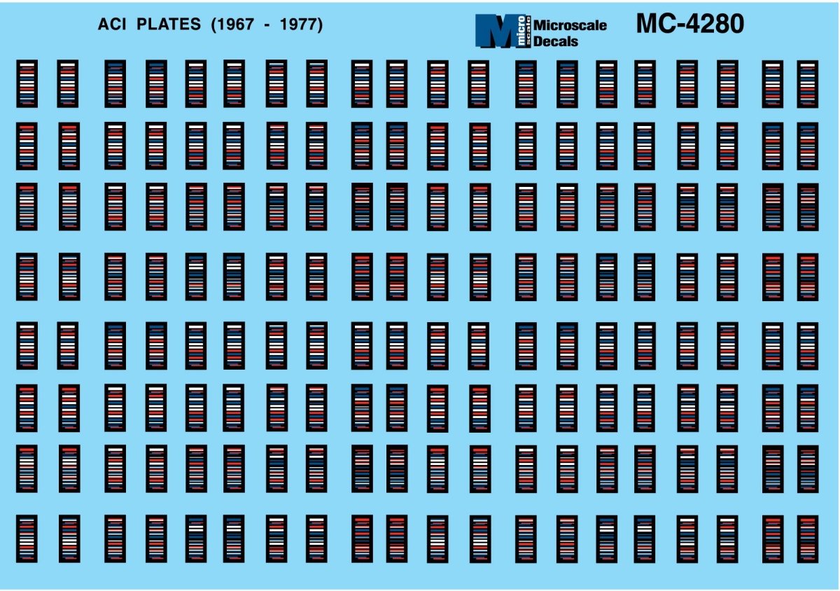 Microscale MC - 4280 HO Scale ACI (Automatic Car Identification) Plates (1967 - 1977) Waterslide Decals - Oakville Model Trains Depot