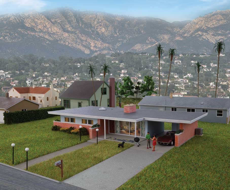 Walthers Cornerstone 4156 HO Scale Mid-Century Modern Home - Kit - 9-7/16 x 5-5/32 x 1-15/16" 23.9 x 13 x 4.9cm