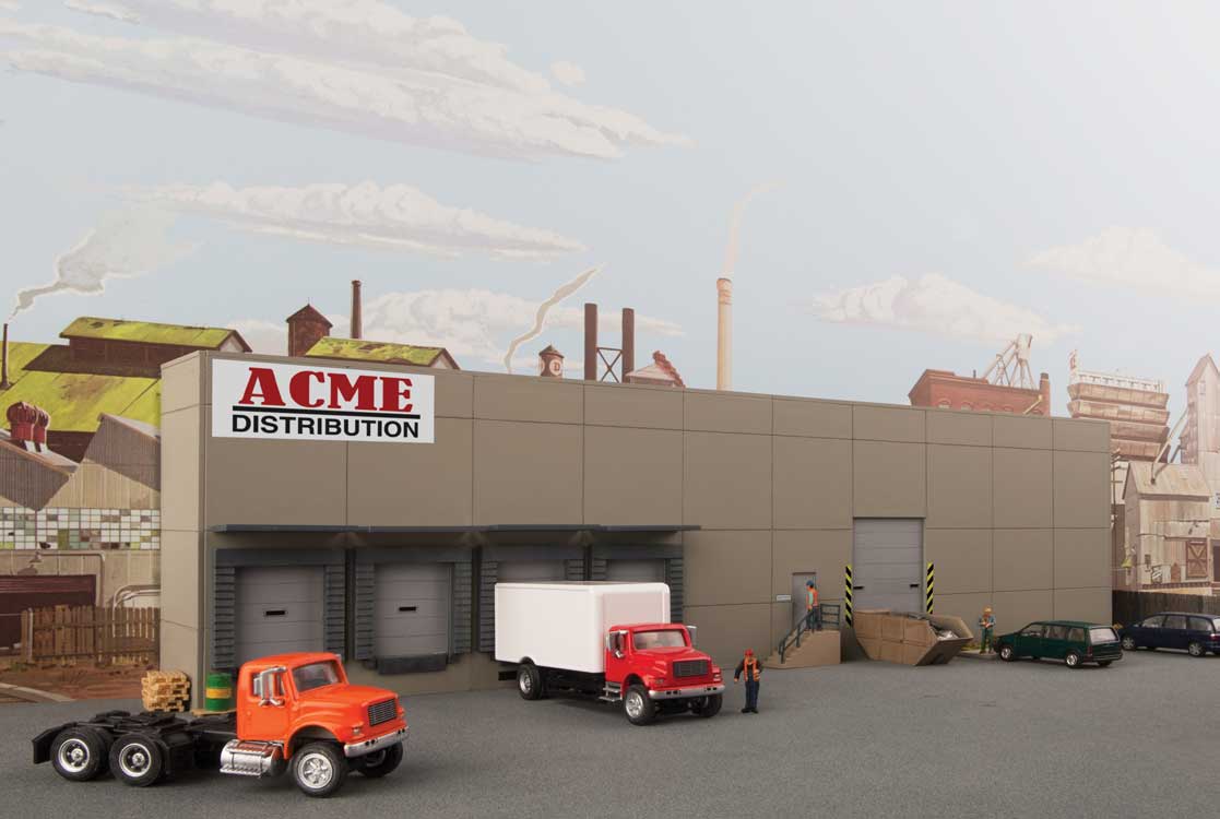 Walthers Cornerstone 4071 HO Scale Modern Concrete Warehouse Background Building - Kit - Each: 16-5/8 x 1-3/4 x 4-1/2" 42.2 x 4.4 x 11.4cm