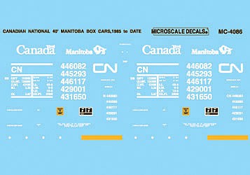 Microscale MC-4086 HO Scale CN Manitoba 40' Boxcars (1985+) Mini-Cal Waterslide Decals