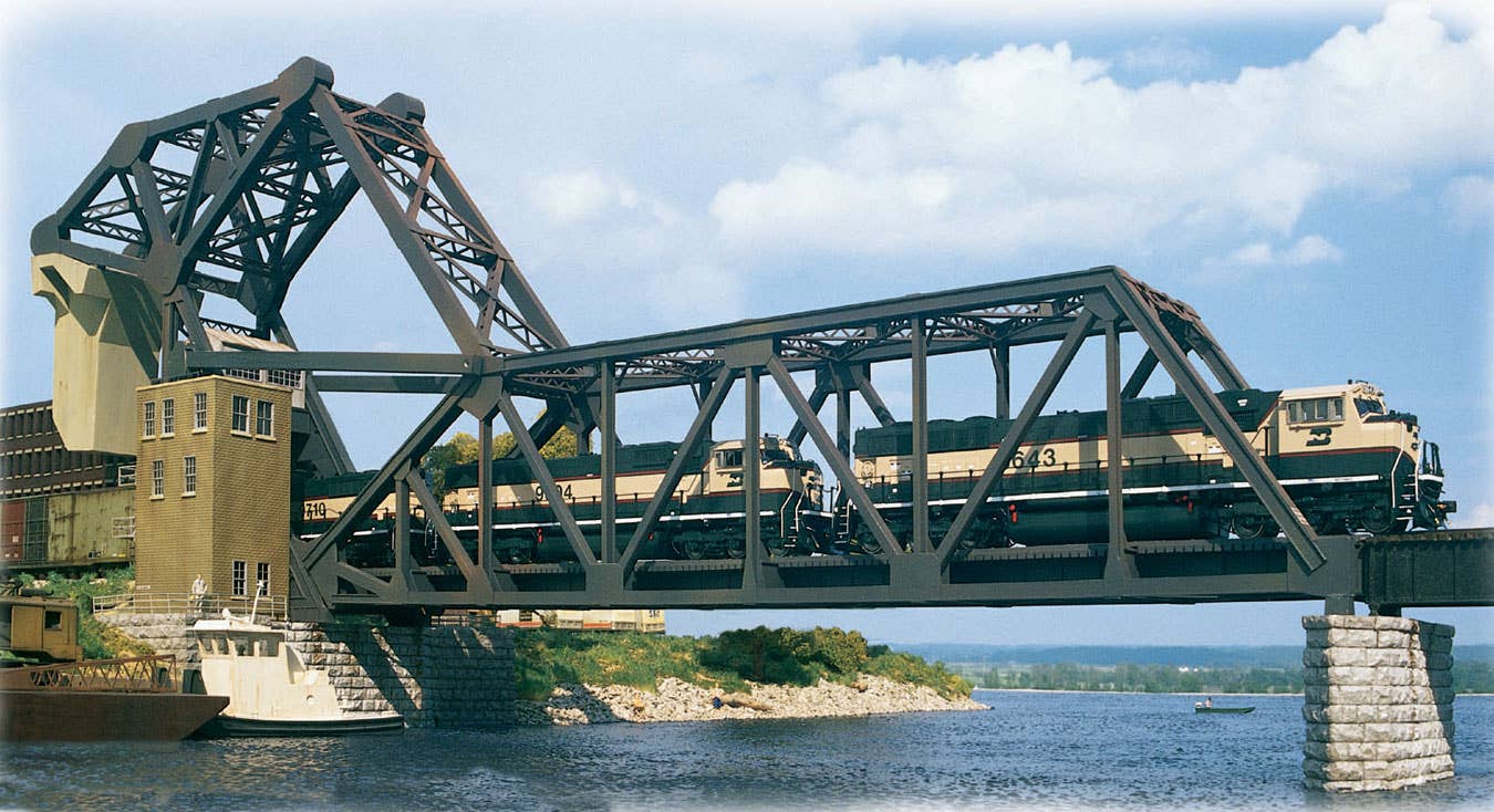 Walthers Cornerstone 3070 HO Scale Operating Single-Track Railroad Bascule Bridge - Kit - 33-1/2 x 3 x 11" 83.7 x 7.5 x 27.5cm