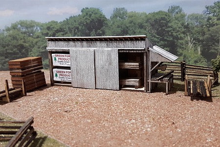 Osborn Models 1118 HO Scale Lumber Shed with Cutting Station & Lumber - Wood Kit - 1 kit