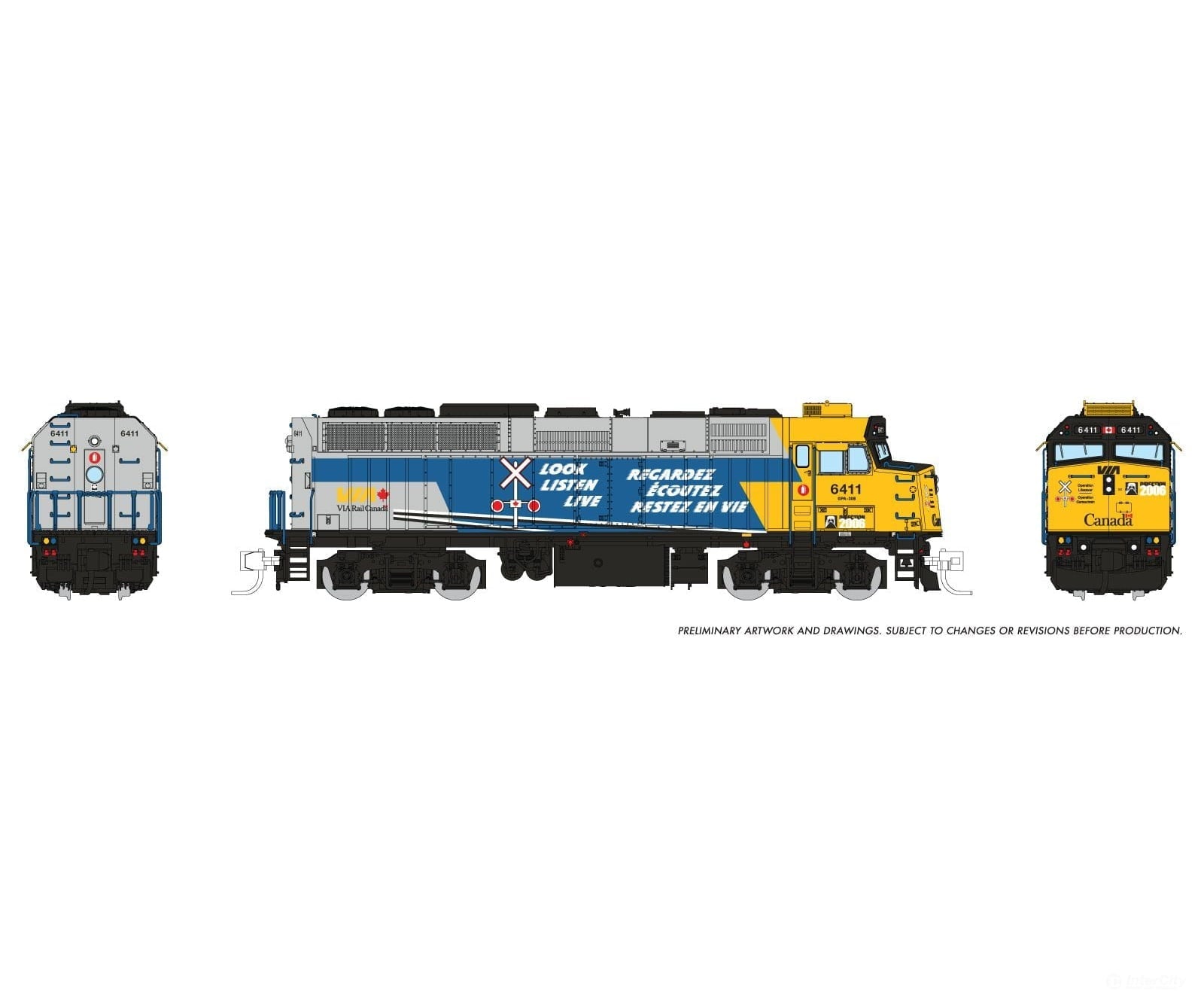 Rapido 580016 N Scale VIA Rail F40PH-2D — Operation Lifesaver #6411 (Standard DC (silent)) - Oakville Model Trains Depot