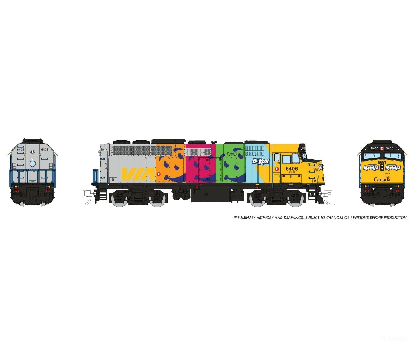 Rapido 580018 N Scale VIA Rail F40PH-2D — Kool-Aid Wrap #6406 (Standard DC (silent)) - Oakville Model Trains Depot