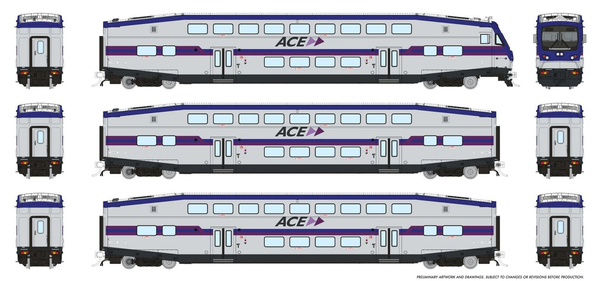 Rapido 1110035 HO scale CEM BiLevel Commuter Car, ACE - Modern: Set #1