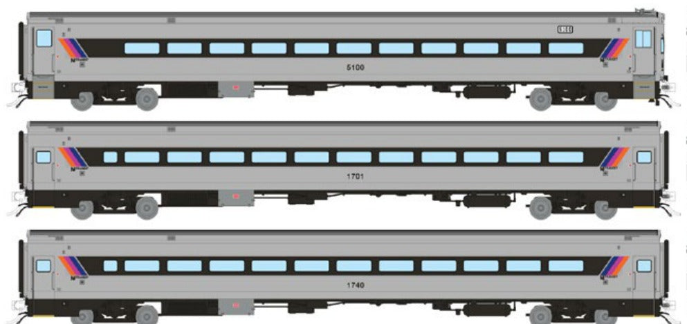 Rapido HO Scale Comet I Commuter Cars 3-Pack — NJ TRANSIT As-Refurbished Set #1 (Cab #5100, Coaches #1701, #1740)