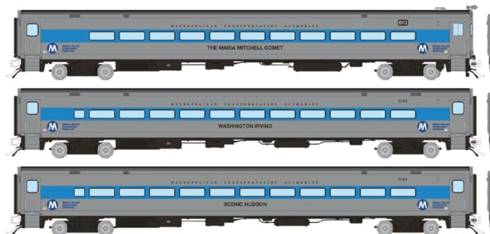Rapido HO Scale Comet II Commuter Cars 3-Pack — Metro-North 1990s Scheme Set #1 (Cab #6111, Coaches #6163, #6164)