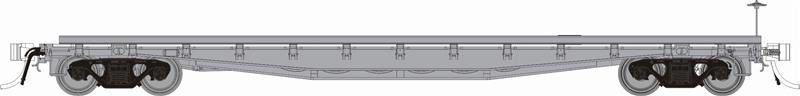 Rapido HO scale F30A 50' MOW flat car with deck rails, painted unlettered