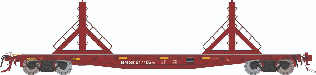 Rapido HO scale F30D 50' rail flat car, BNSF MOW