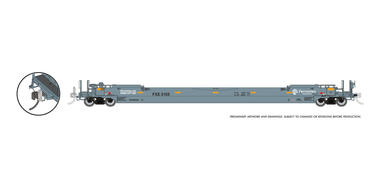 Rapido HO Gunderson 53' Husky Stack well car with working fred eot Ferromex