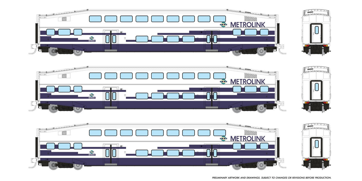 Rapido N scale BiLevel Commuter Car — Metrolink 3-coach set