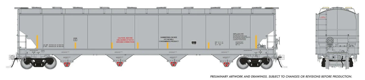 Rapido HO scale Trinity 6221 cu ft covered hopper, data only grey