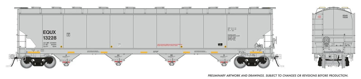 Rapido HO scale Trinity 6241 cu ft covered hopper, EQUX Equistar Chemicals