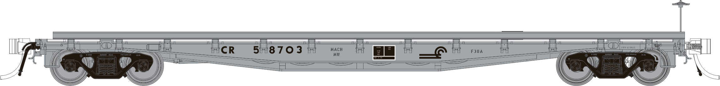 Rapido HO F30A 50' Flat Car MOW w/deck rails: CR - MOW: 6-Pack #2