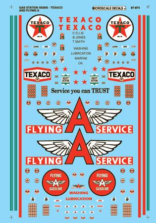 Microscale 60-874 N Scale Texaco & Flying A Gas Station Signs 1949-1960 Waterslide Decals