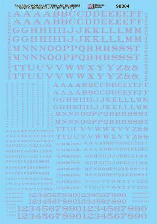 Microscale 90004 HO Scale Alphabets and Numbers, Railroad Roman, Silver Waterslide Decals