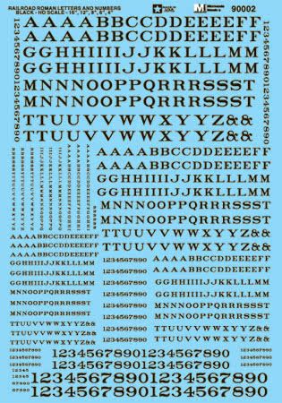 Microscale 90002 HO Scale Alphabets and Numbers, Railroad Roman, Black Waterslide Decals