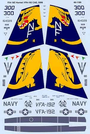 Microscale MS48-1189 1/48 Scale F/A-18C Hornet: VFA-192 CAG, 2006 Waterslide Decals