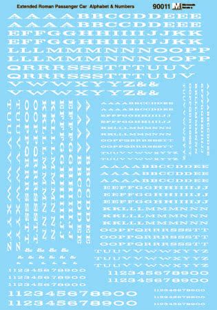 Microscale 60-80-1 N Scale Alphabets - Extended Railroad Roman - White Waterslide Decals