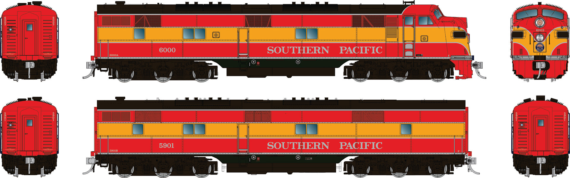 Rapido HO EMD E7A + E7B (DC/DCC/Sound): Southern Pacific - Daylight: #6001 + #5901