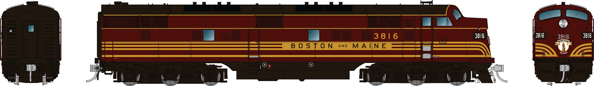 Rapido HO EMD E7A (DC/Silent): Boston & Maine - Red Scheme: #3816