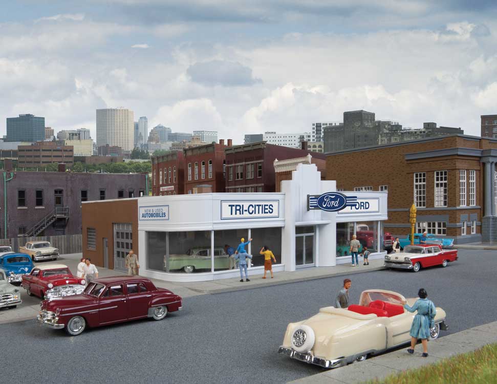 Walthers Cornerstone 3490 HO Scale Vintage Ford Auto Dealer - Kit - 7-7/8 x 6-7/8 x 3" 20 x 17.4 x 7.6cm