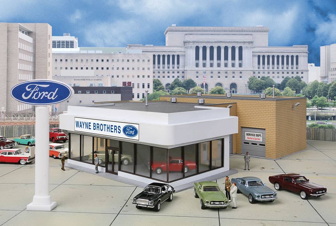 Walthers Cornerstone 3483 HO Scale Wayne Bros. Ford Dealership - Kit - 8-7/8 x 12-1/8 x 3-7/8" 22.5 x 30 x 9.8cm