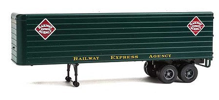 Walthers SceneMaster 2425 HO Scale 35' Fluted-Side Trailer 2-Pack - Assembled - Railway Express Agency (dark green, white, gold)