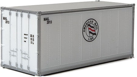 Walthers SceneMaster 8660 HO Scale 20' Smooth-Side Container - Ready to Run - American Mail Line (white, blue, red)