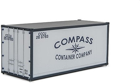 Walthers SceneMaster 8664 HO Scale 20' Smooth-Side Container - Ready to Run - Compass Container Company (white, blue)