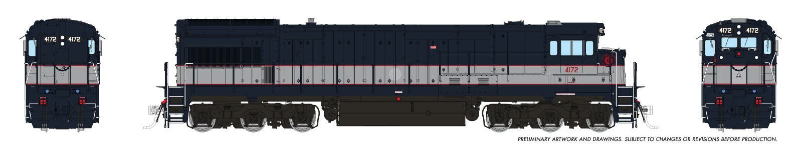 Rapido HO GE U34CH (DC/Silent): NJDOT - Bluebird w/o Logo: #4172