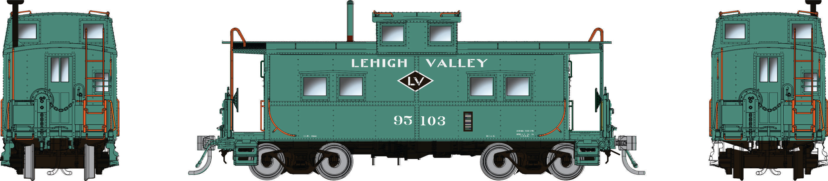 Rapido HO Northeastern-style Steel Caboose: LV - Green Scheme: #95027