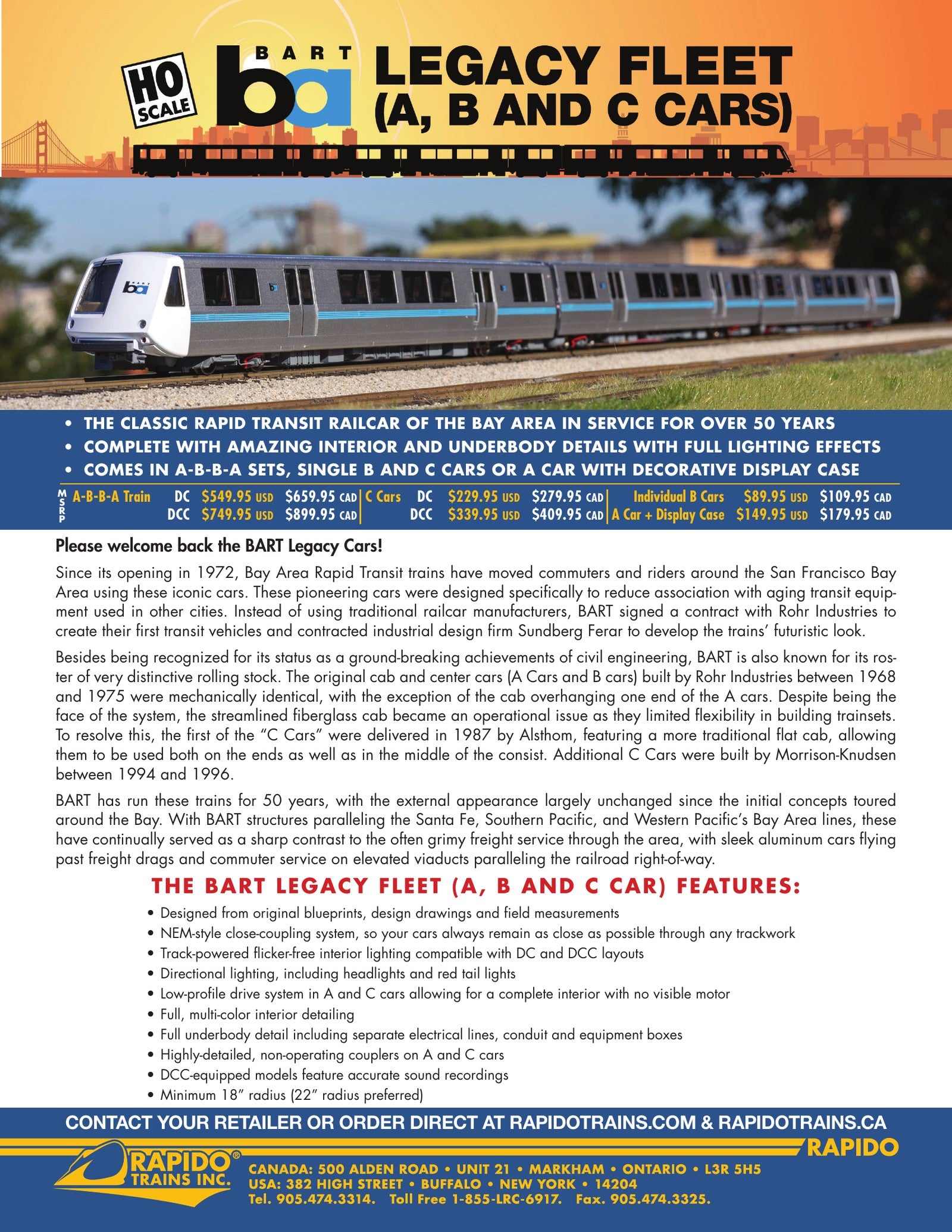 Rapido BART Legacy Fleet sales sheet