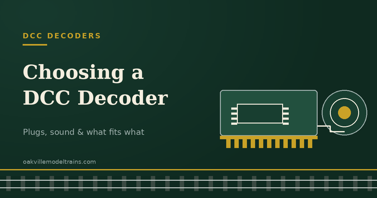 Choosing a DCC decoder — decoder board, pin header and speaker, Oakville Model Trains Depot